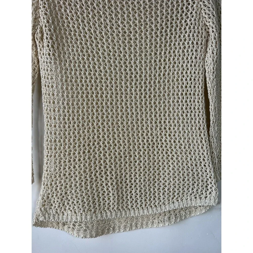 ZARAKNIT Beige Knit Openwork Long Sleeve Boat Neck Women's Top Small